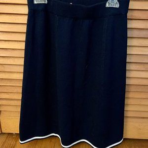 Dark Navy St John Flared Skirt with Hem Detail